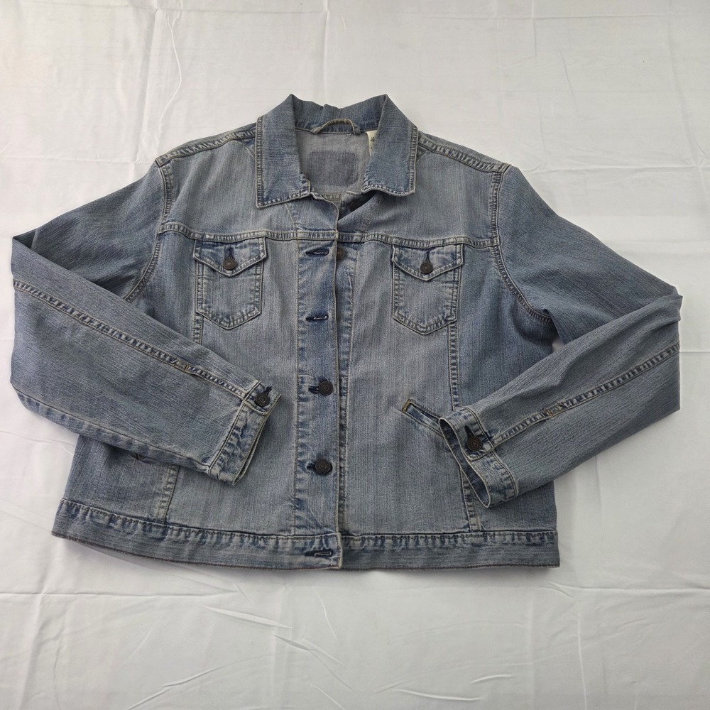 Levi Strauss Signature Denim Jacket Womens XL Trucker Distressed Americana Y2K